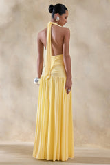 Bettina | Lemon Plunge-Neck Maxi Dress With Gathered-Detailing