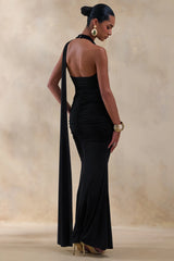 Roselani | Black Halter-Neck Maxi Dress With Open-Back
