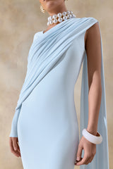 Rubelle | Powder Blue Asymmetric-Neck Maxi Dress With Draped-Detailing