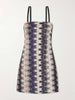 Striped metallic crochet-knit mini dress