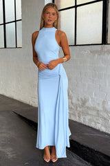 Sasha High Neck Mesh Maxi Dress - Blue