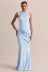 Lyssy | Powder Blue High-Neck Maxi Dress With Mesh-Detail