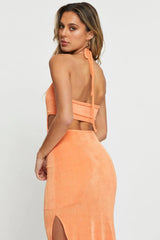 Orange Midi Dress Halter Neck