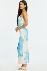 Blue Floral Strapless Maxi Dress