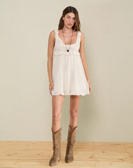 Garistha Babydoll Puffball Mini Dress in Cream