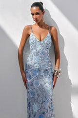 Gemini | Blue Embellished Strappy Maxi Dress
