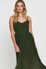 Green Midi Dress Sleeveless V Neck