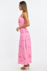 Pink Abstract Strapless Maxi Dress