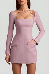 Pinstripe Structured A-Line Mini Dress in Mauve