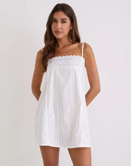 Yoshiko Broderie Trim Mini Dress in White