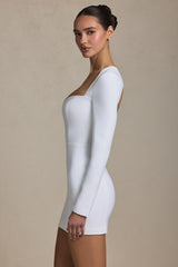 Cut-Out Heart-Detail Bodycon Mini Dress in White