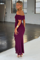 Saylor Off-Shoulder Mesh Maxi Dress - Plum