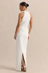 Charlotte | White Halter-Neck Maxi Dress With Gathered-Detailing