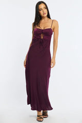 Red Midi Dress Ribbon Detail Satin