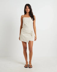 Eden Backless Linen Mini Dress in Oat Marle