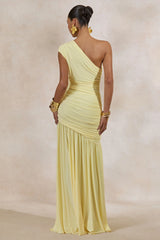 Alaya | Lemon Asymmetric-Neck Maxi Dress With Drop-Waist