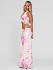 DALILA MIDI SKIRT - GRUNGE FLORAL MAGENTA
