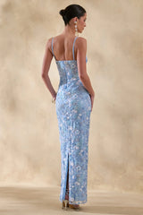 Miren | Light Blue Embellished Sequin Bandeau Maxi Dress