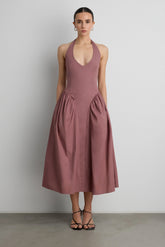 COTTON POPLIN HALTER MIDI DRESS