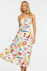 Red Abstract Midi Dress Ribbon Detail Strappy