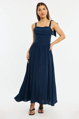 Blue Maxi Dress Tie Shoulder