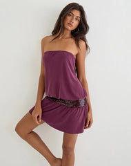 Ratana Bandeau Mini Dress in Cupro Deep Purple with Sequin Waistband