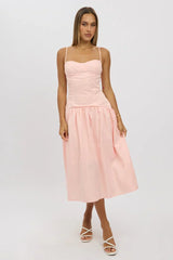 Pink Midi Dress Drop Waist