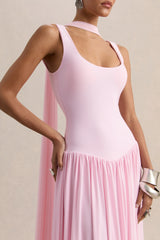 Aurina | Pink Square-Neck Maxi Dress With Scarf-Detail