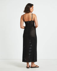 Calypso Crochet Midi Dress in Black