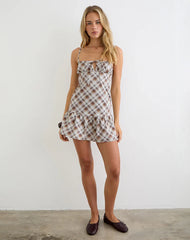 Soulie Mini Dress in Angled Check Brown