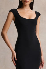 Piper | Black Square-Neck Maxi Dress With Cap-Sleeves
