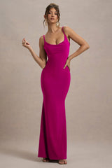 Francoise | Dark Pink Cowl Neck Backless Maxi Dress With Lace Insert