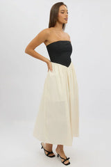 Beige Strapless Maxi Dress Colour Block