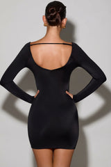 Scoop-Neck Mini Dress in Black