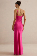 Kyralie | Pink Satin V-Neck Maxi Dress