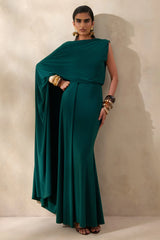 Carenza | Dark Green Wide-Neck Maxi Dress With Cape-Sleeve
