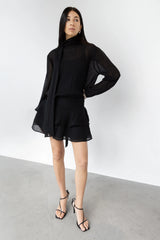 MOCKNECK LONG SLEEVE SHEER RUFFLED MINI DRESS