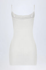 Pointelle Ruched A-Line Mini Dress in White