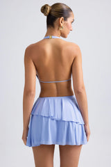 Ruffled Cut-Out Halterneck Mini Dress in Periwinkle Blue