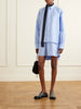 Scarf-detailed striped cotton-blend poplin mini dress