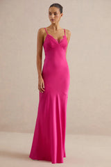 Kyralie | Pink Satin V-Neck Maxi Dress