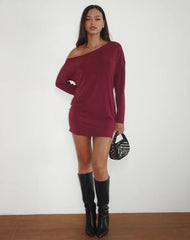 Shelisa Slouchy Mini Dress in Deep Red