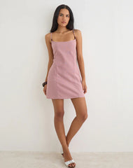 Ambra Scoop Mini Dress in Linen Dusty Rose