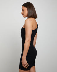 Luxe Knitted One Shoulder Mini Dress in Black