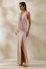 Junia | Champagne Plunge-Neck Wrap Maxi Dress