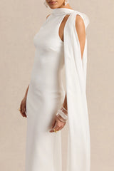 Vionette | White High-Neck Maxi Dress With Scarf