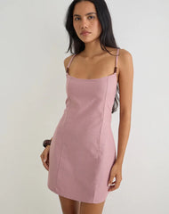 Ambra Scoop Mini Dress in Linen Dusty Rose