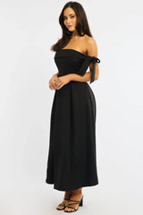 Black Off Shoulder Midi Dress