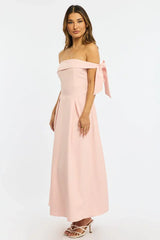 Pink Off Shoulder Midi Dress