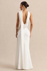 Vionette | White High-Neck Maxi Dress With Scarf